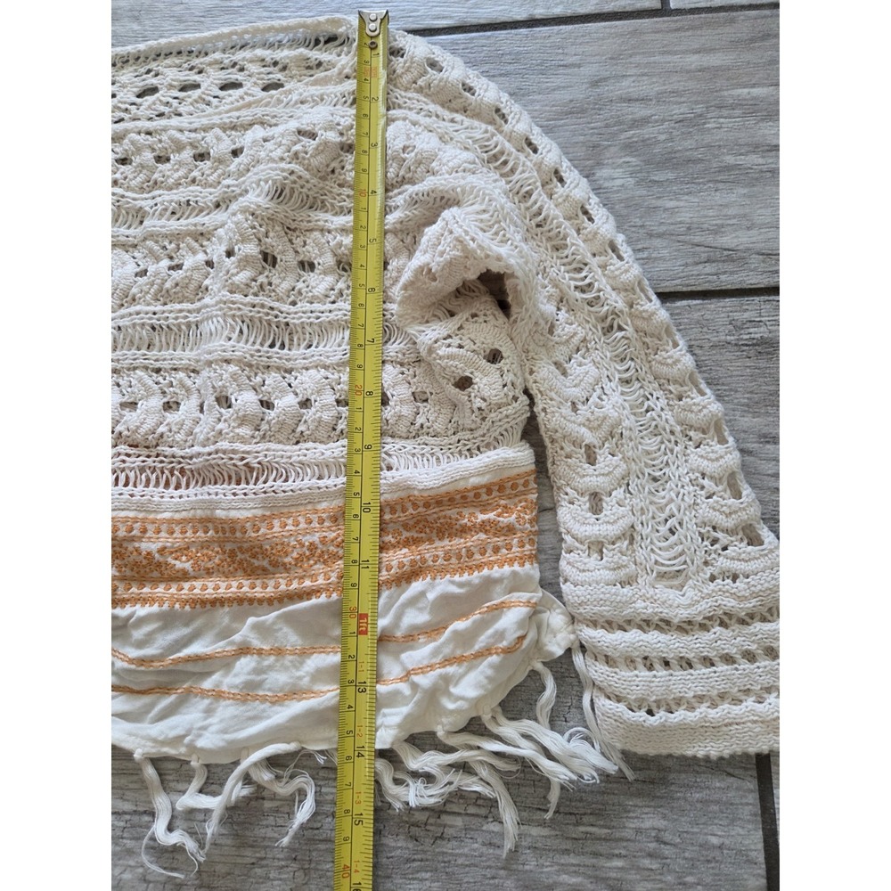 Free People Fringed Crochet Knit Sweater Top XS Cream Boho Festival Layering - Picture 7 of 14